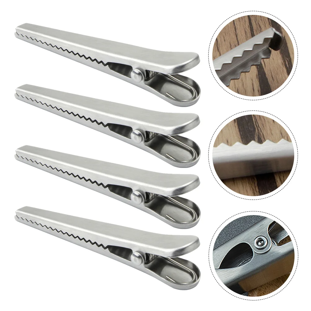 

4 Pcs Preserver Food Bag Sealing Clip Office Clips Storage Stainless Steel Snack Clamp