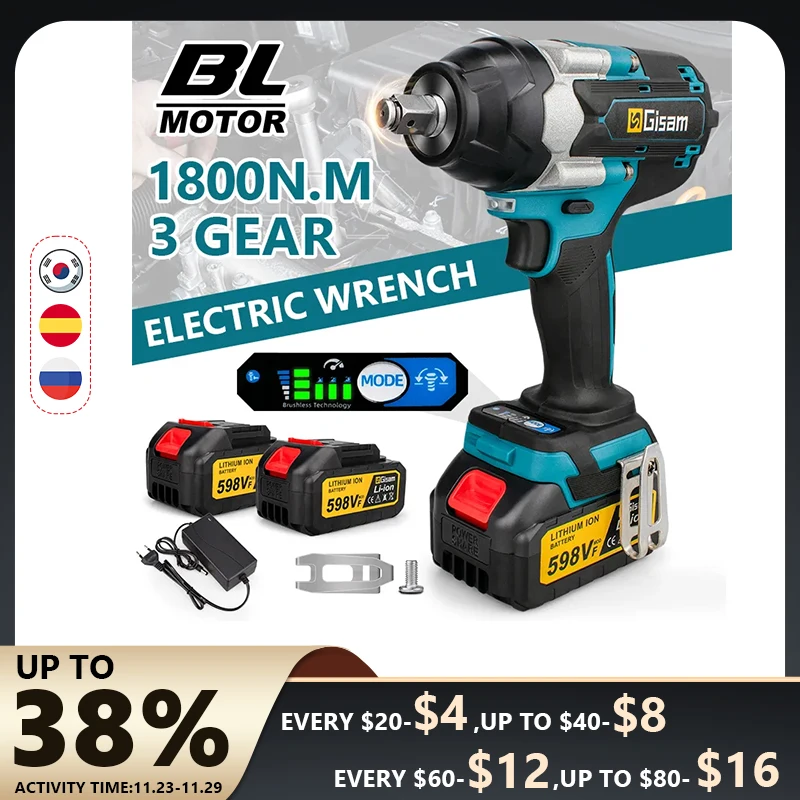 Бесщеточный Электрический ударный гайковерт с крутящим моментом 1/2 нм, беспроводной электрический гайковерт дюйма для Makita 18 в, аккумуляторная отвертка, электроинструменты