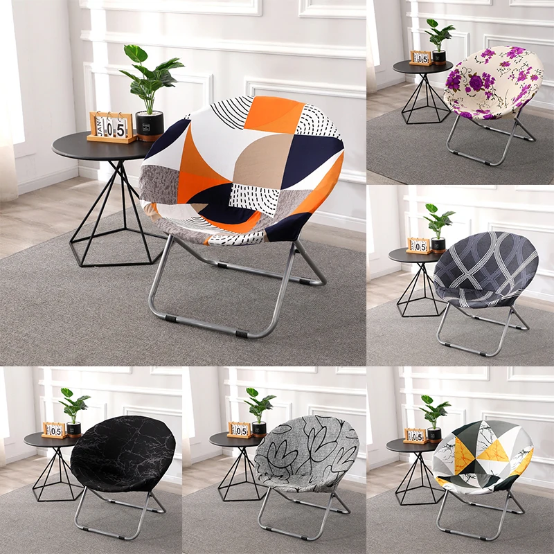 Cover Stretch Round Saucer Chair Protector Printed Stretchable Seat Covers Washable Round Camping Folding Seat Covers