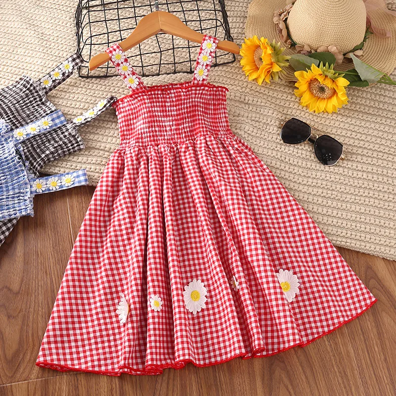

Baby Girl Dress 2022 Plaid Casual Party Princess Dress for Girl 1-4 Years Toddler Elegant Floral Strap Children Girl Clothing