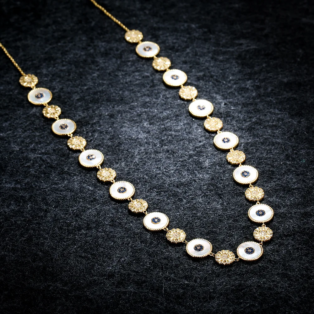 

APM STYLE High Quality 925 Sterling Silver Multiple Round Brand Necklace Eye Star Shape Heavy Industry Clavicle Chain Fashion