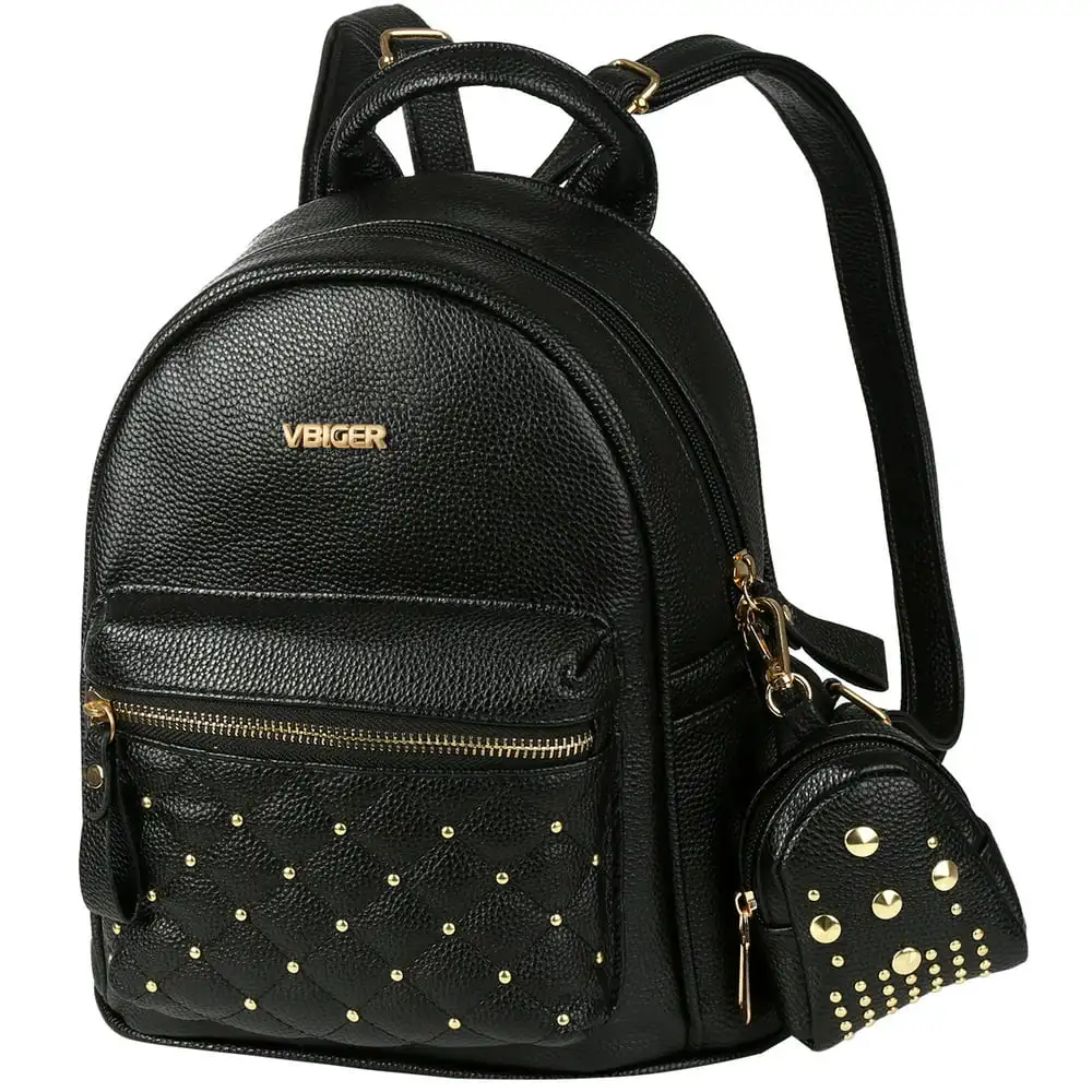 2 in 1 PU Leather Backpack Trendy Travel Shoulders Bag Chic Outdoor Daypack Casual School Backpacks for Women, Rivets Decoration