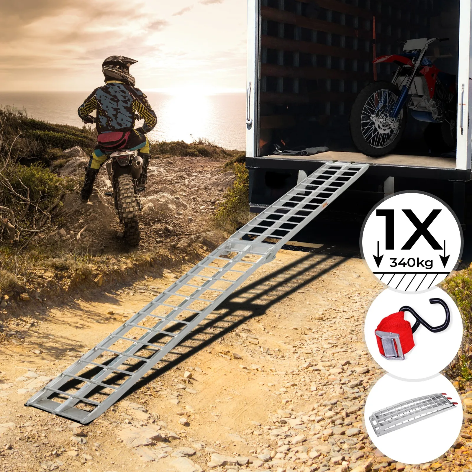 227x30 см алюминиевая складная погрузочная рампа 340 кг со сцепным ремешком для