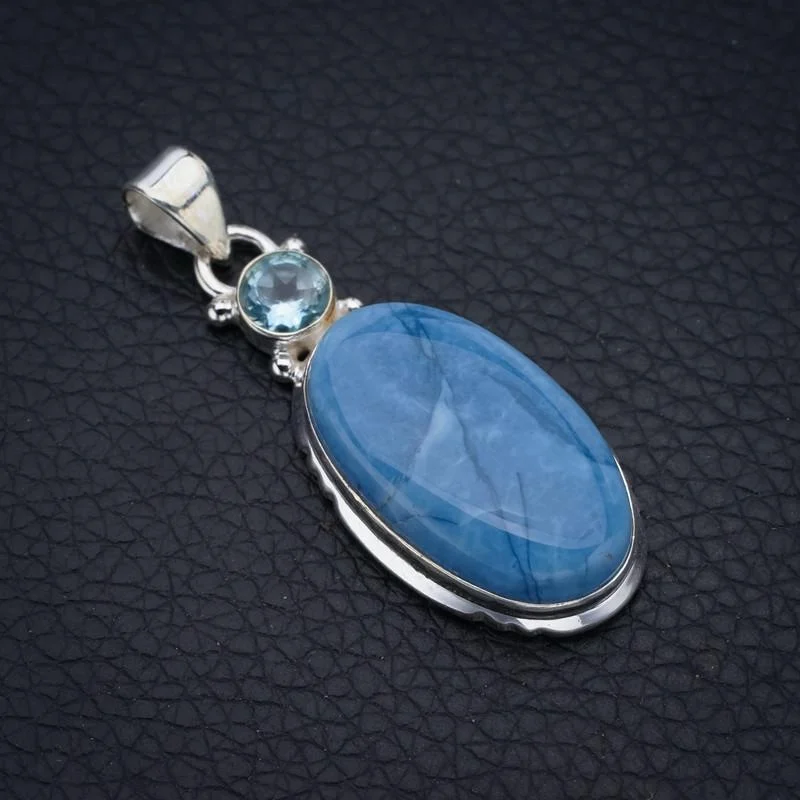 

StarGems Owyhee Opal Blue Topaz Handmade 925 Sterling Silver Pendant 1.75" F4123