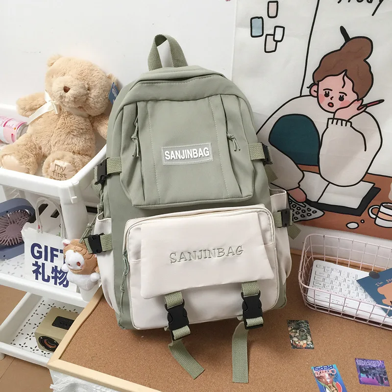 

Middle School Backpack for Teen Girls Nylon High School Bags College Students Green Backpack Women Bookbag 2022 Korean Casual