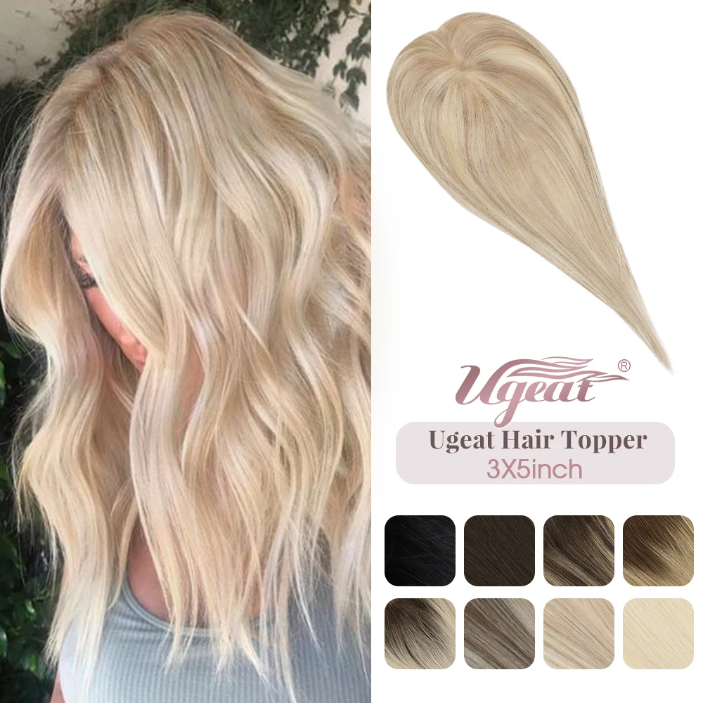 Ugeat Hair Topper For Women Natural Human Blonde Hair Extensions Mono Base 3x5inch Women Toupee Invisible Free Part Hair Toppers