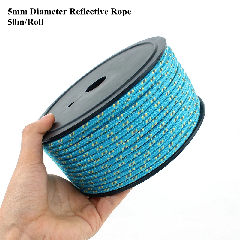 5mm X 50m Outdoor Reflective Rope Camping Tent Binding Rope Clothesline Sunshade Net Tarpaulin Bound Rope Bearing Capacity 100kg