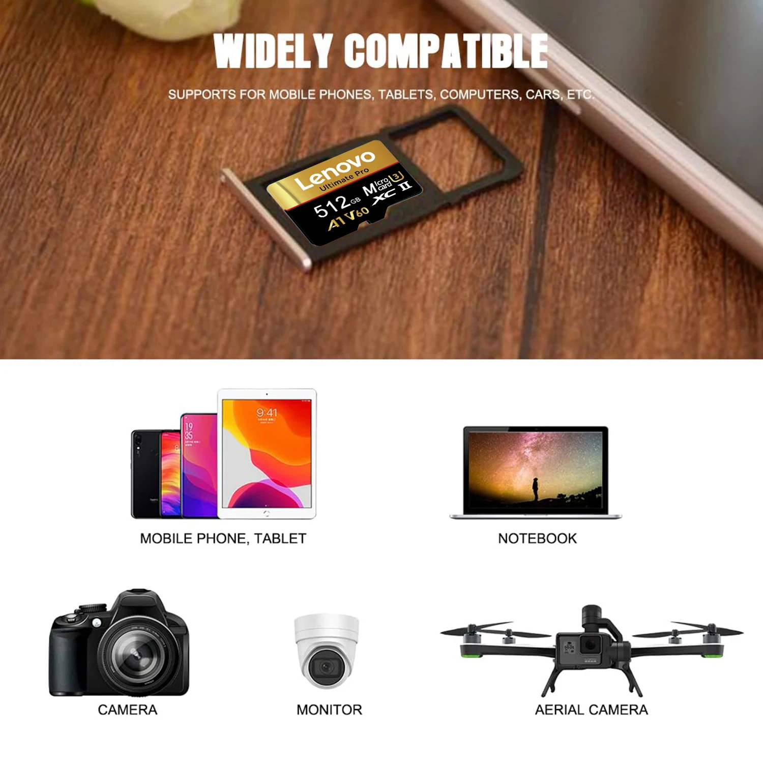 Фото Высокоскоростная карта памяти Lenovo TF Flash Card 4K Full HD Micro TF SD для дронов, камер, видеорегистраторов V60 U3, оригинальная TF-карта памяти, новинка 2026 года №2