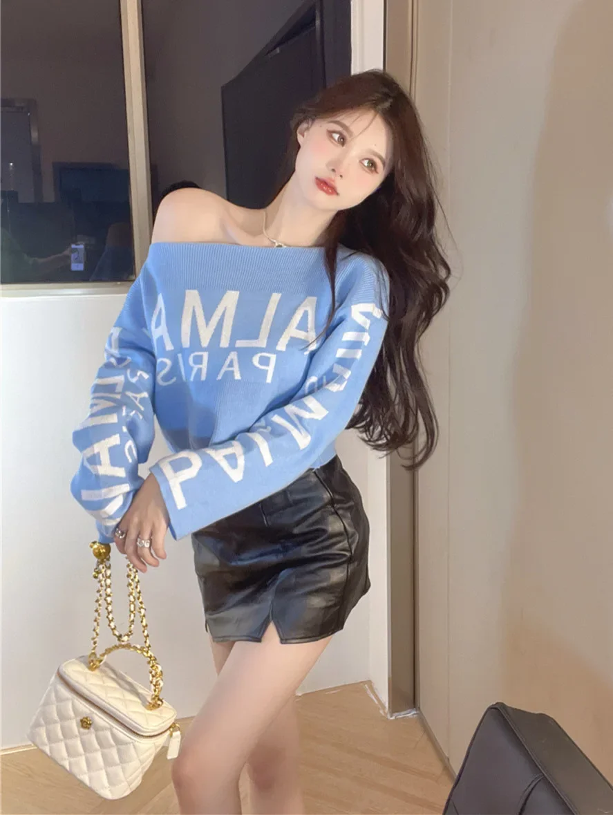 Осень-зима 2022 Новое поступление укороченный вязаный топ с открытыми плечами