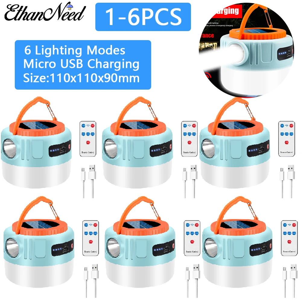 

1-6PCS Solar LED Camping Light 300LM 6 Mode Solar USB Rechargeable Portable Lanterns Emergency Lights For BBQ Hiking
