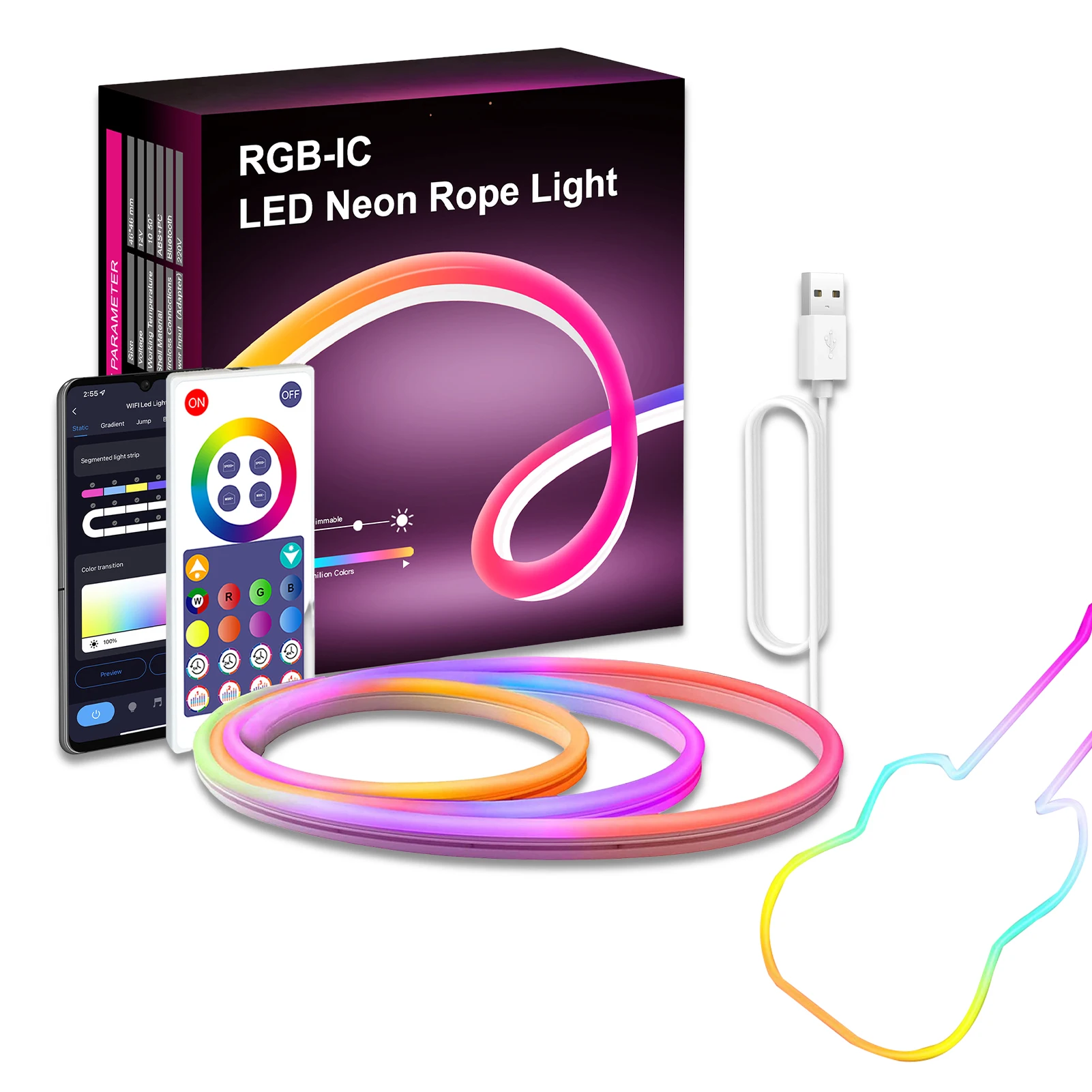 

Neon Rope Light Smart RGB Light Strip 10ft Silicone Neon Rope Light Outdoor LED Strip Lights Waterproof Party DIY Decoration 16