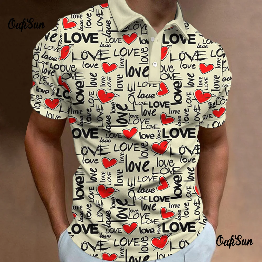 Модные мужские поло-поло в стиле хип-хоп с узором Love Heart футболки больших размеров