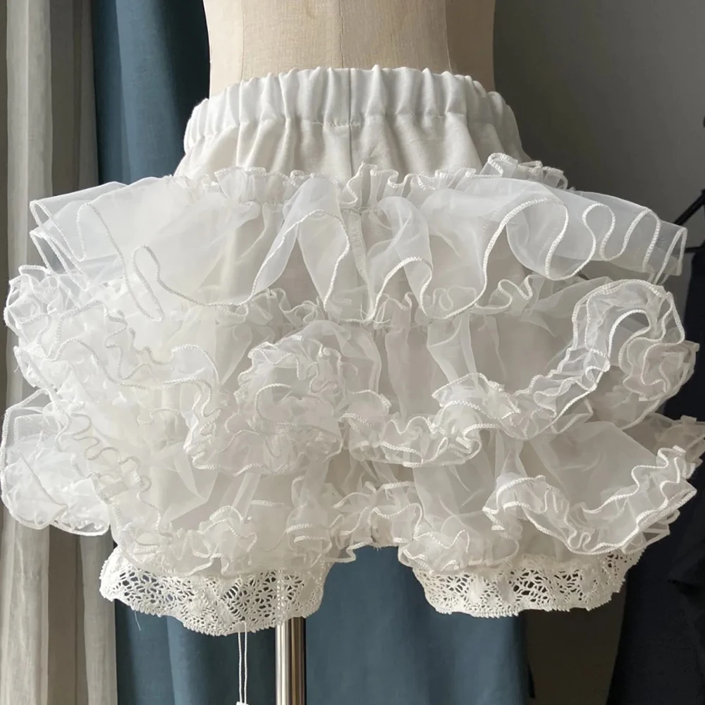 Black White Anti-walking Ruffle Female Cake Pompous Bustle Cute Kawaii Pumpkin Panties Lolita Safety Shorts Victorian Bloomers
