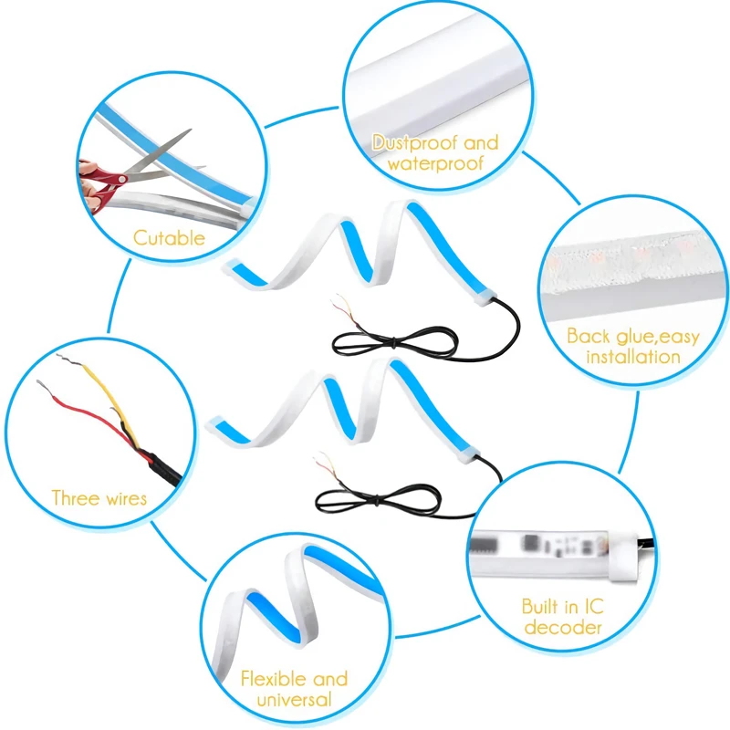 2 шт. гибкие водонепроницасветодиодный светодиодные ленты для дневных ходовых