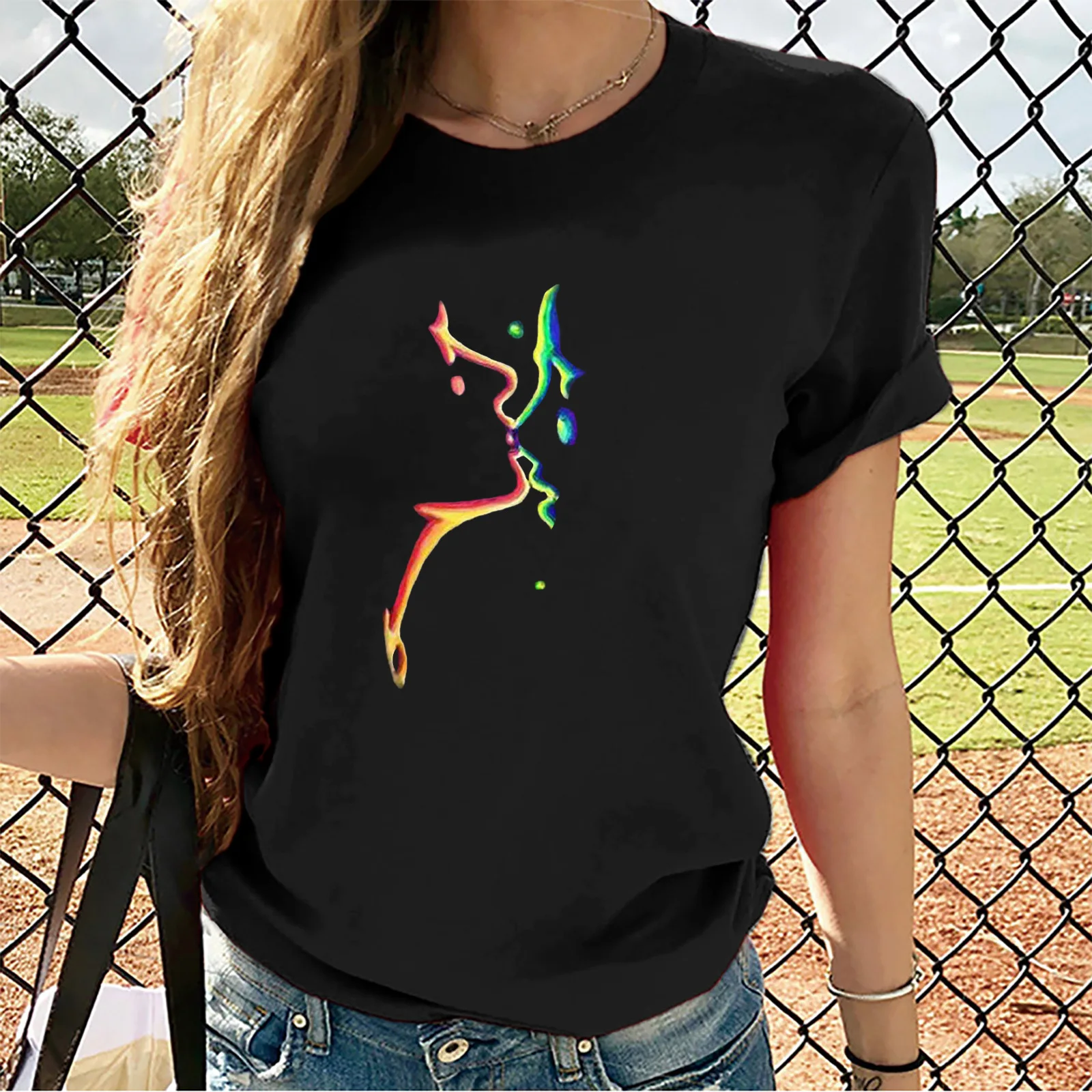 

Laser KISS LOVER Print Women T Shirt Short Sleeve O Neck Loose Women Tshirt Ladies Tee Shirt Tops Clothes Camisetas Mujer