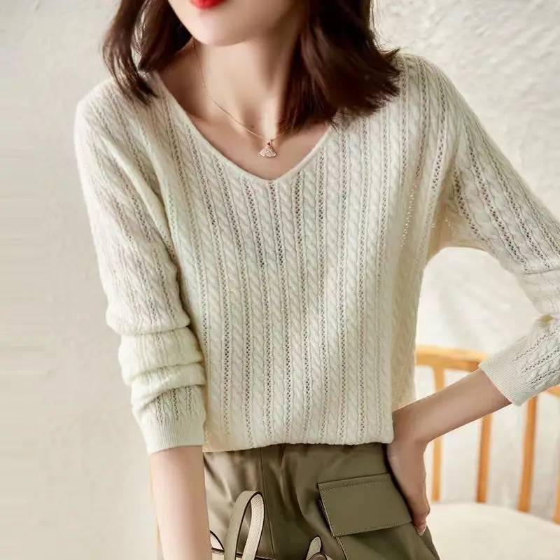 

Women's New V-neck Twist Sweater Autumn And Winter New Commuter Western-style Sweater Tops Thin Solid Color Bottoming Sweaters