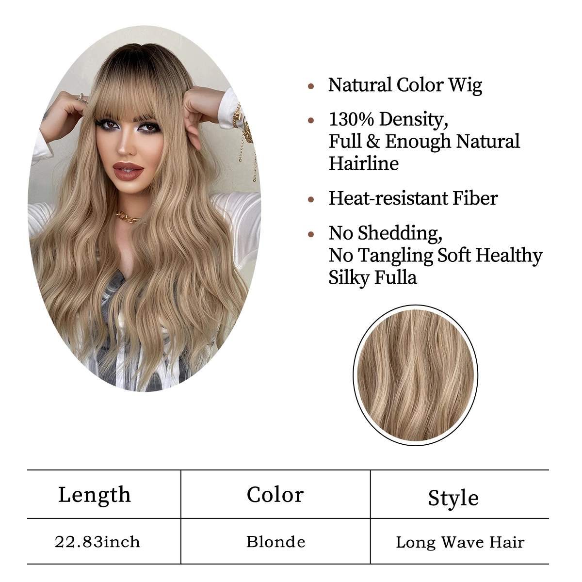 Blonde Long Wavy Wigs with Bangs Women Curly Wig Top Mixed Black Daily Use Synthetic Heat Resistant Female Fake Hair images - 6