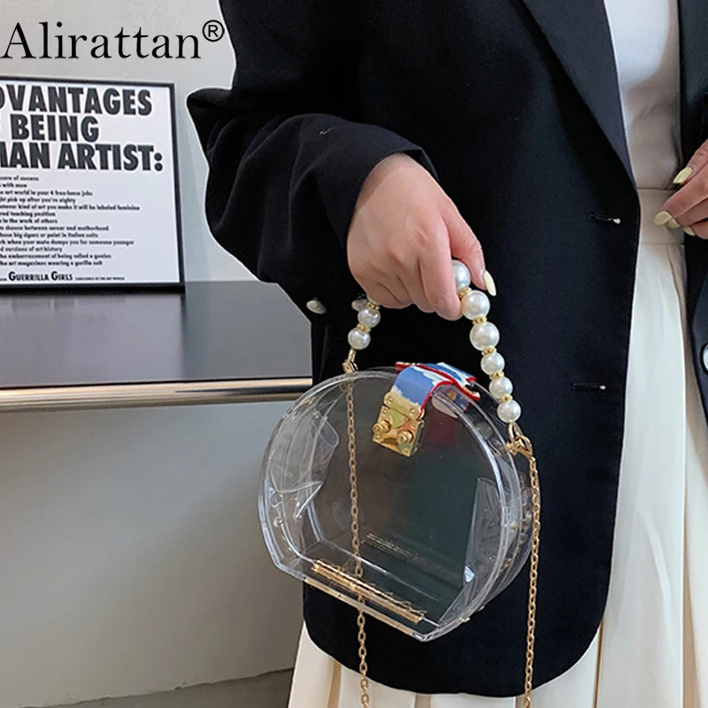 

Alirattan Trendy Acrylic Transparent Small Bag 2022 New Trendy All-Match Chain Messenger Bag Fashion Box Round Bag