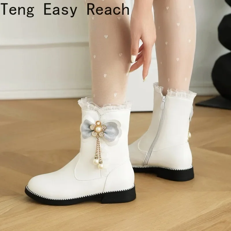 

Winter Women's Ankle Boots Fashion Low Heel Round Head Casual Shoes Women's Zipper Bow Boots Free Shipping Chelsea Boots