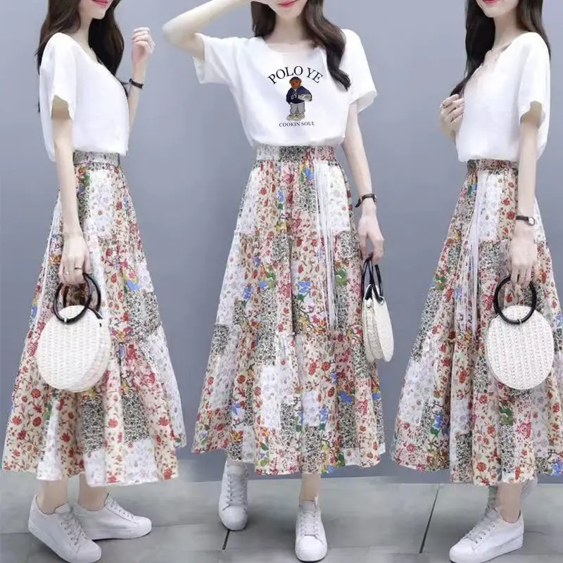 Женский комплект из двух предметов футболка с коротким рукавом и круглым вырезом