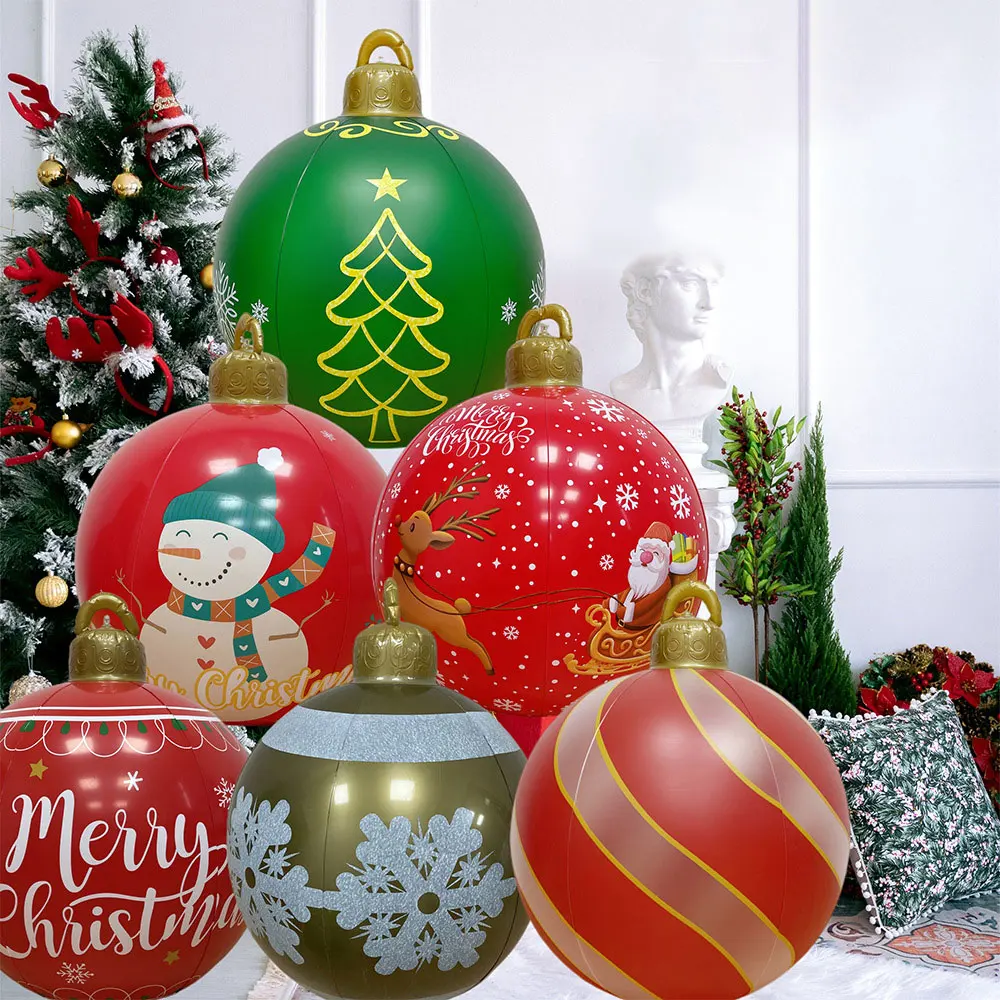 

60Cm Christmas Party Decor Ball Ornaments New Year Gifts Navidad with Lights Giant Pvc Ornaments Christmas Decoration Outdoor