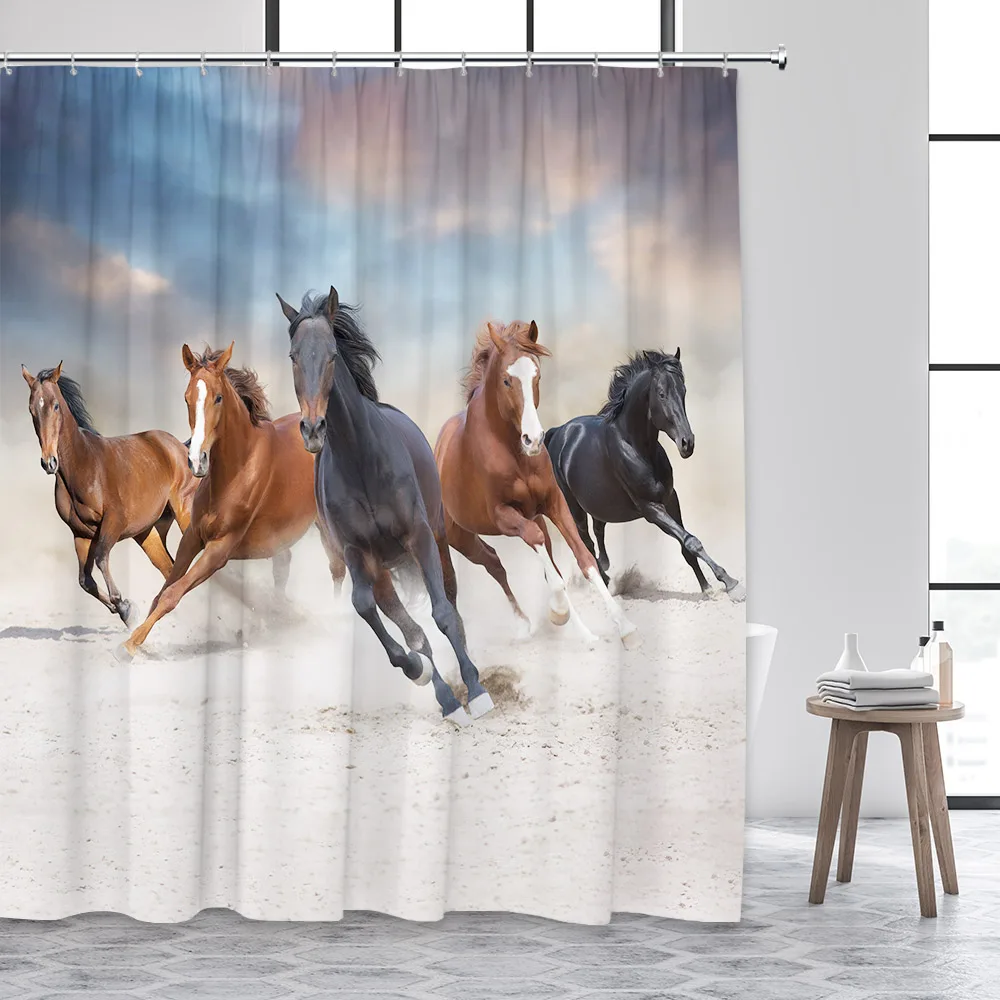 

Horse Shower Curtains Beach Farm Animals Modern Polyester Fabric Home Bathtub Decor Bathroom Curtain Sets With Hooks Brown Black