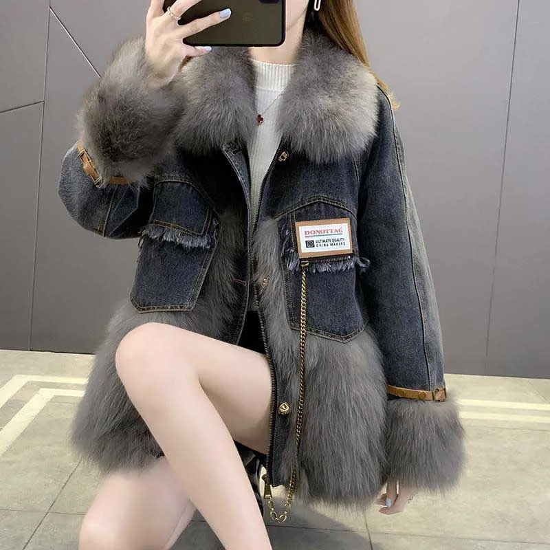 Женская джинсовая куртка Pai Overcome из искусственного лисьего меха свободная