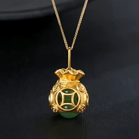 hot sale ancient gold clavicle necklace lucky bag green white natural stone pendant women fashion accessories jewelry wholesale