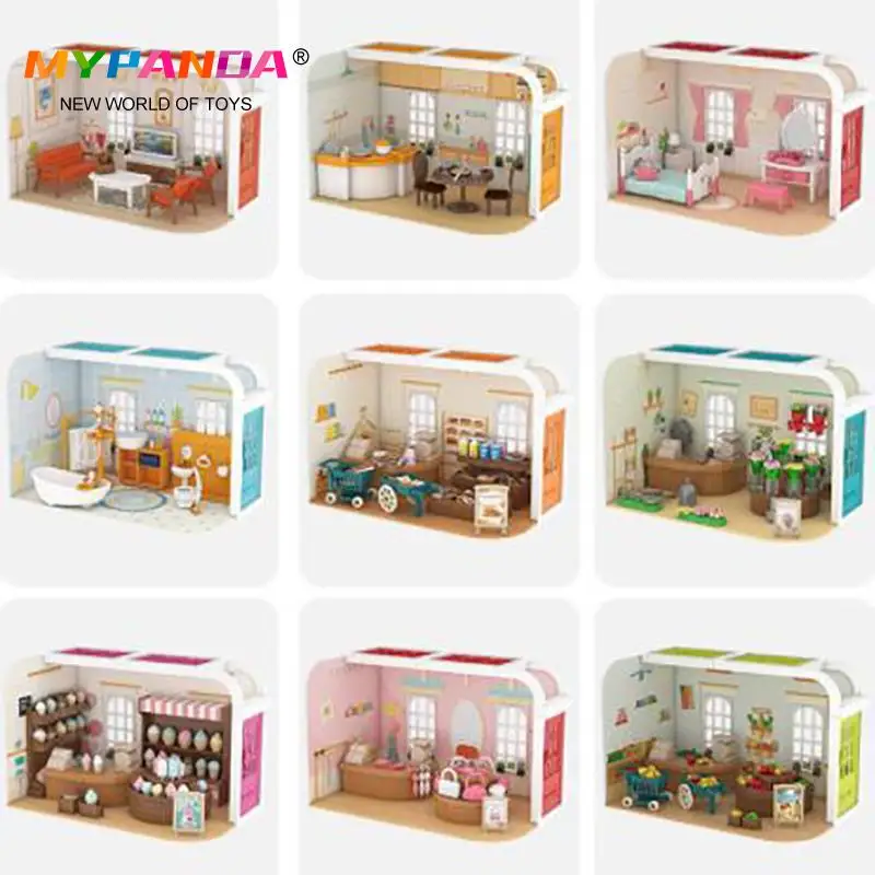 

1set CUTE Doll House Miniature DIY Dollhouse With Wooden House Furniture Toys For Children Birthday Gift Kitchen scene model