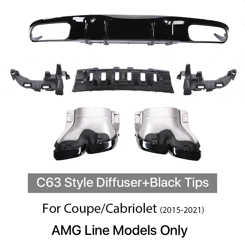 

Задний диффузор C63 C43 с наконечниками выхлопных газов для Mercedes Benz C class W205 C205 Sedan Coupe 2015-2021 C180 C200 Аксессуары