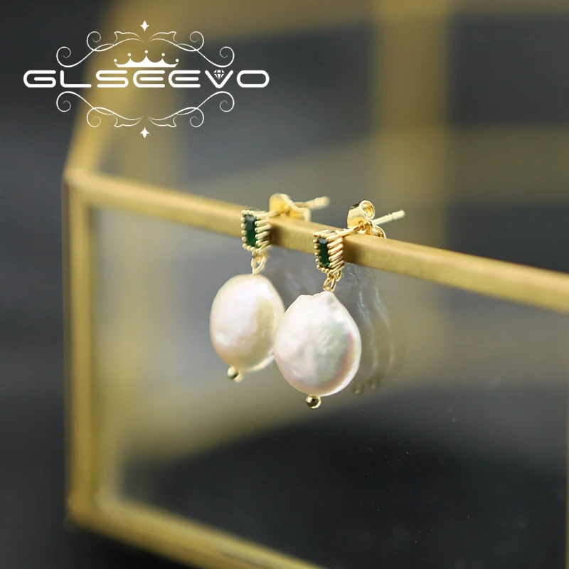 

GLSEEVO Vintage Palace Style Emerald Crystal Drop Earrings Women Simple Pearl Luxurious High-end Party Jewelry Gift GE1172B