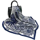 Новинка лета 2021, большой квадратный шарф 90 см, атласный шарф-тюрбан, женский шелковый шарф с принтом, шаль, оптовая продажа по индивидуальному заказу