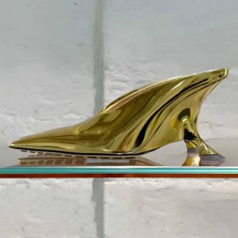 European and American Summer New Women's High Heel Muller Shoes Pointed Toe Baotou Comfortable Fashion Large Women's Sandals