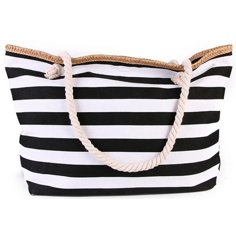 

2022 New Beach Tote Bag Fashion Women Canvas Summer Large Capacity Striped Shoulder Bag Tote Handbag Shopping Shoulder Bags