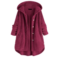 2021 warm loose jacket women fleece irregular long sleeve button pocket cardigan coat oversized solid jacket new fashion hooded