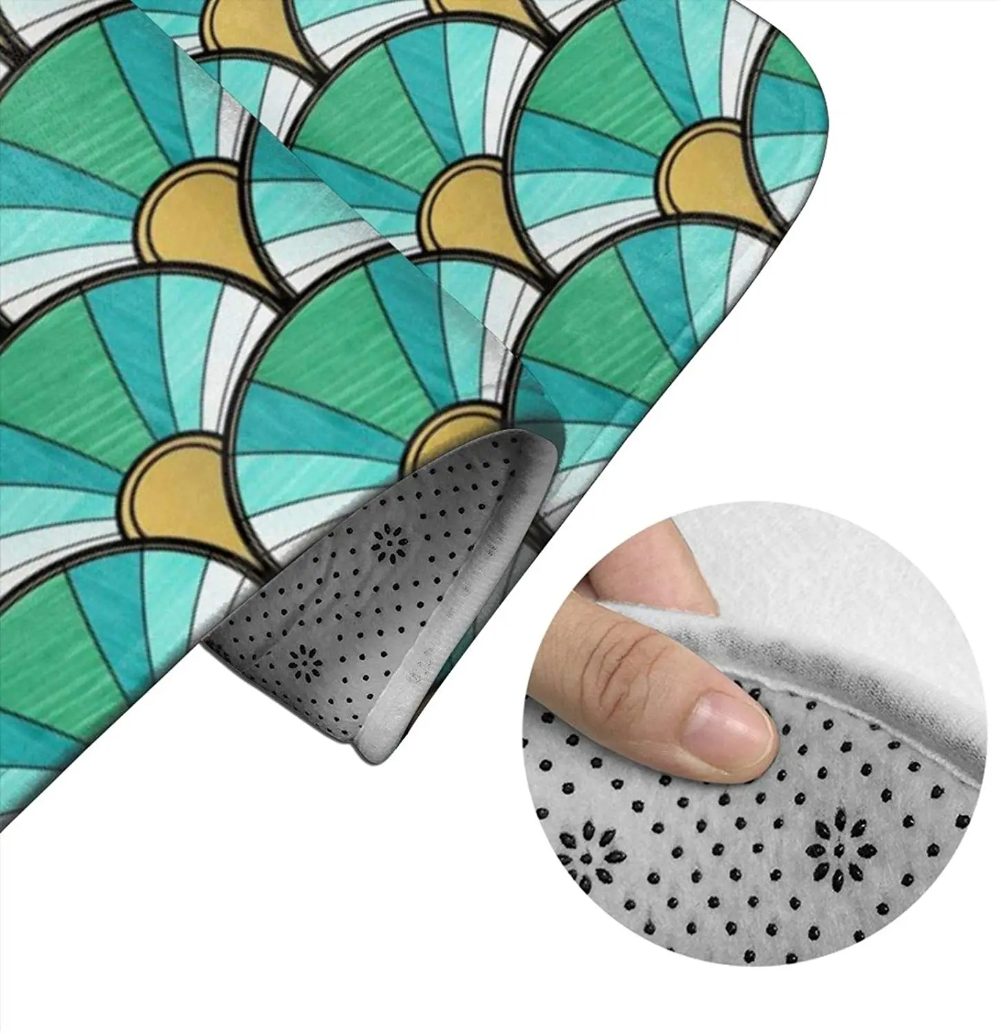

Art Deco Fan in Green Om Bathroom Mat Sets 3 Piece Set Rugs Memory Foam Mat Set Toilet Seat Cover bath Mat Lid Cover