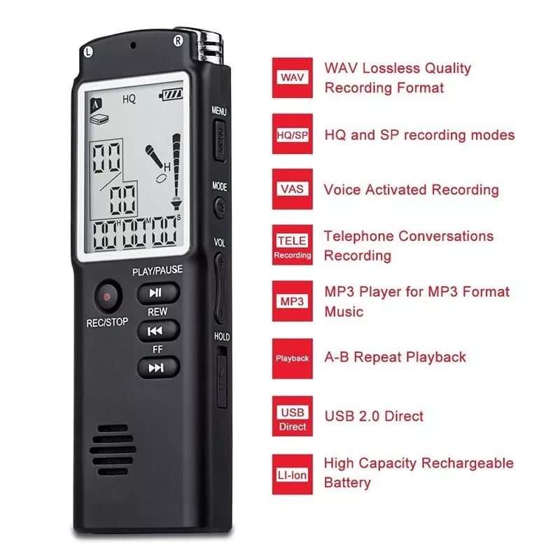 High-Quality Digital Audio Voice Recorder a key lock screen Telephone Recording Real Time Display with MP3 Player enlarge