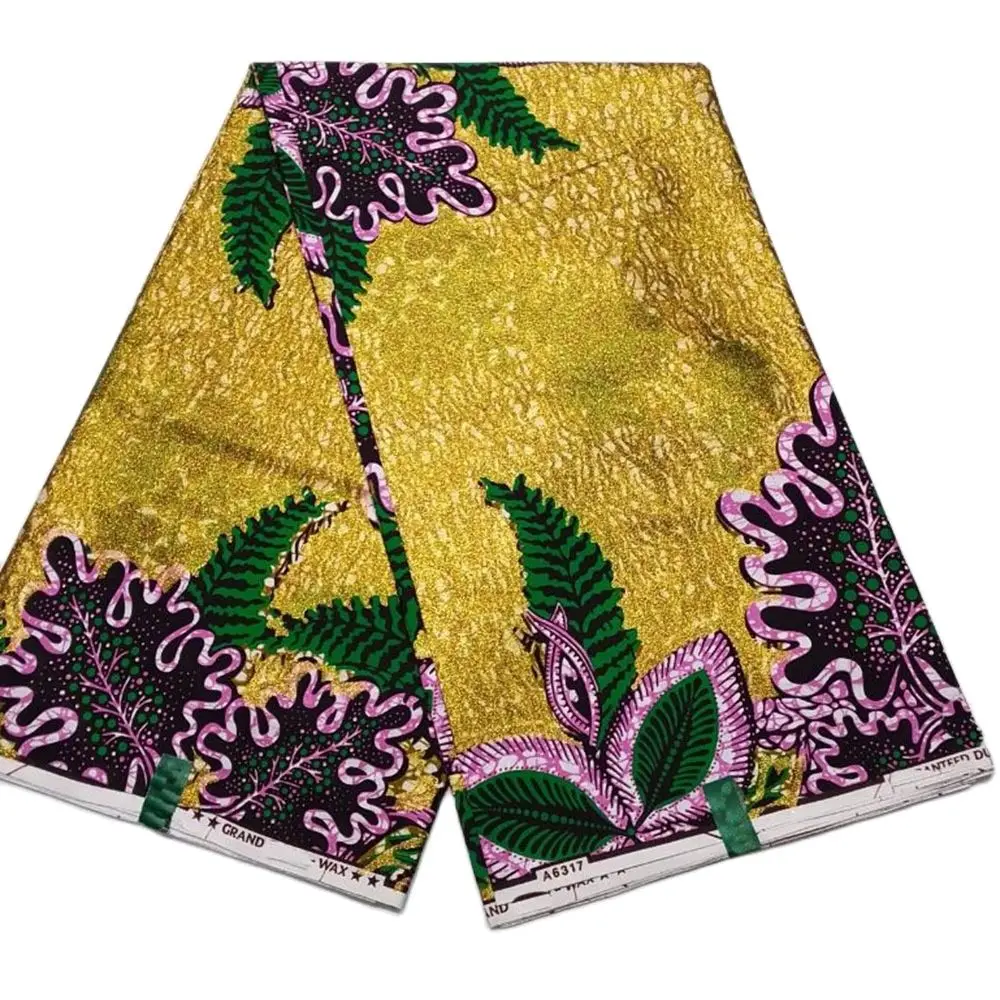 

New Shine African Ankara Fabric Real Wax 100 Cotton Material Nigerian Soft Grand Glitter Glam Golden Wrap For Sew 6yards
