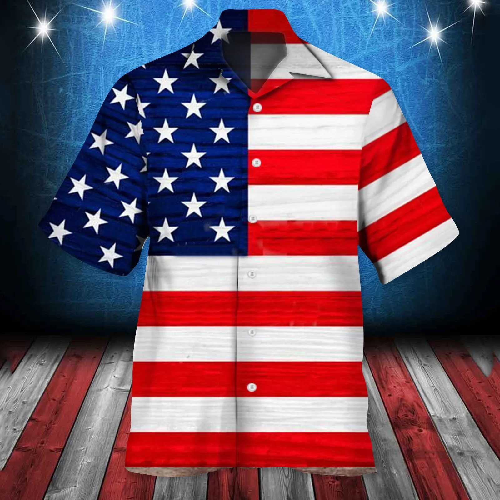 

Men Shirt American Flag Print Blouses Stand Collar Short Sleeve Camisas Tops 4th Of July Mans Clothing Stripe Blusas Hombre