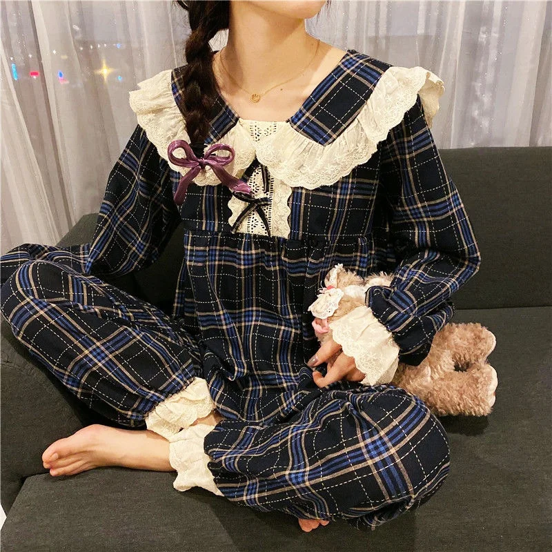 Women's Pajamas Set Full Sleeve Tops Spring Sleepwear 2Piece/Set Casual Pyjama Big Size Cozy Sweet Cartoon Princess Homewear