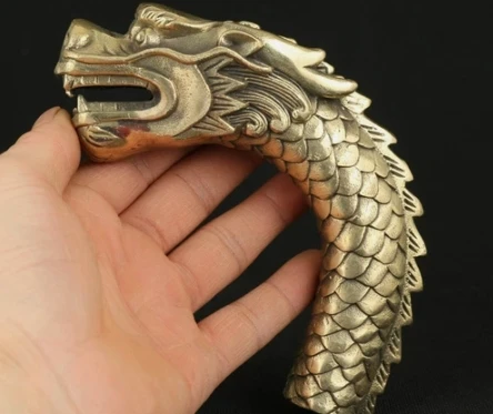 КИТАЙСКАЯ СТАРАЯ МЕДНАЯ СТАТУЯ ДРАКОНА С РУЧКОЙ, ГОЛОВКА С ГОЛОВКОЙ ФЕРОКОСТНОЙ ДРАКОНОЙ (art.: 3920cea72e441) - 3920cea72e441
