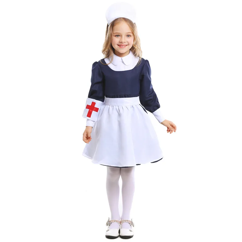 

Girls White Blue Nurse Cosplay Costumes For Children Game Party Stage Clothes