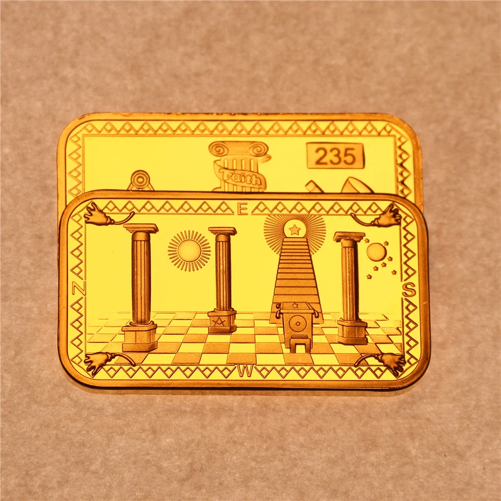 

1oz Masons Masonic Symbol Token Gold Bullion Bar Collectibles 50 mm x 28 mm Collectible Bars With Different Serial Number
