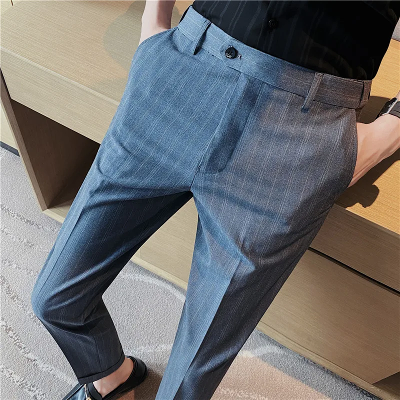 

2023 Men Clothing Business Formal Wear Slim Fit Office Trousers Pantalon Homme Spring Summer New Striped Dress Pants Size 29-36