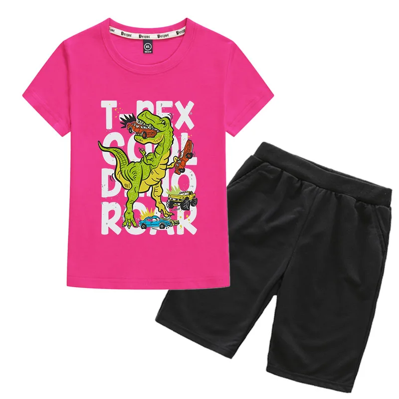 Summer dinosaur children's wear foreign trade men's and girls cartoon fashion short sleeve 26 count combed cotton T-shirt + Shor