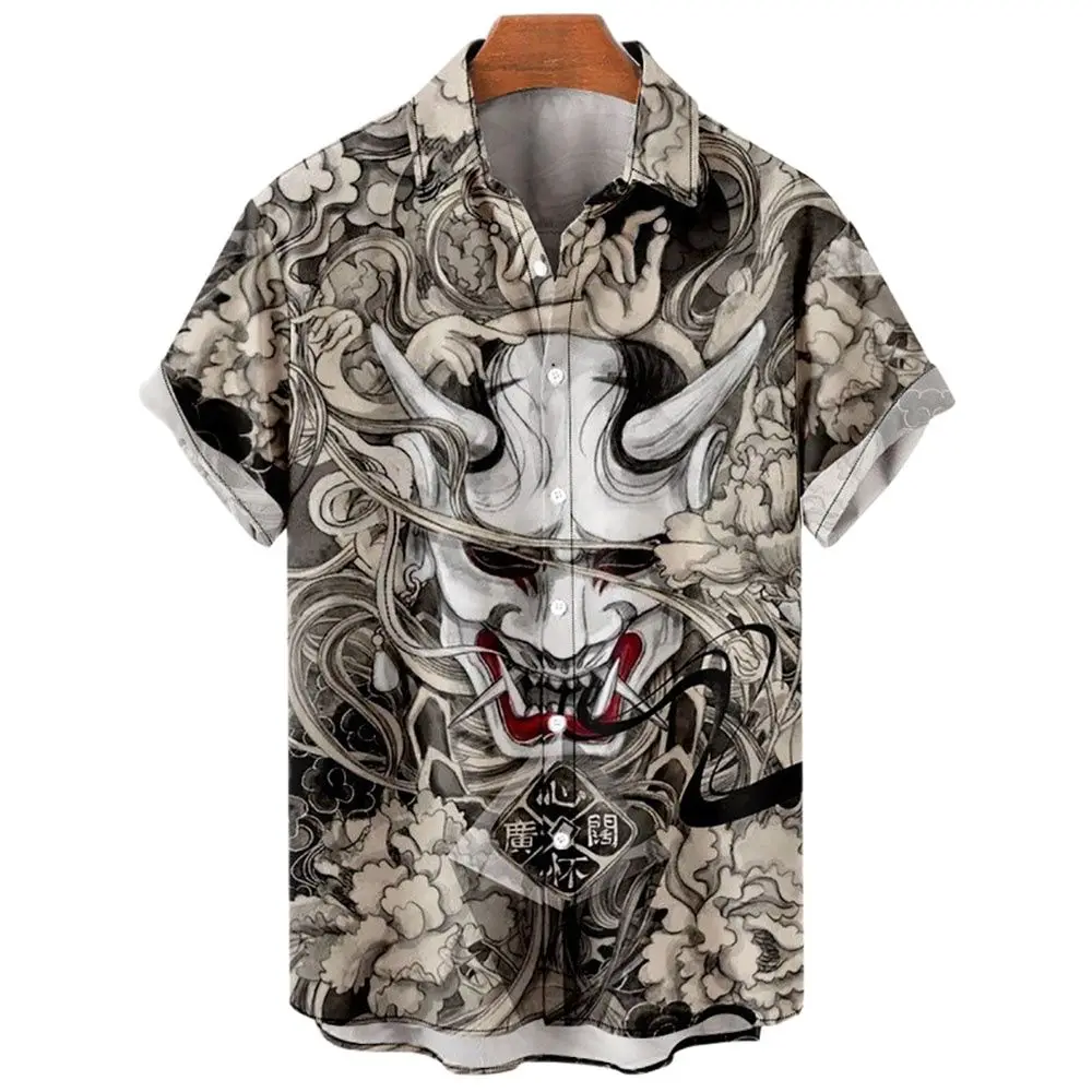 2022 3d Myth Retro Animal Men's Hawaiian Shirts Lapel Men's Shirt Summer Shirts Lionfish Dragon Print Short Sleeve Loose Eu Size