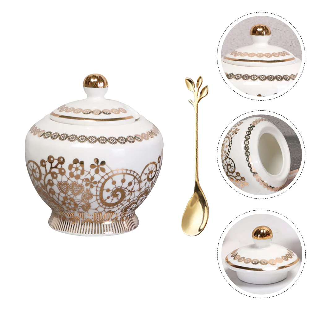 

1 Set of Ceramic Sugar Storage Container Delicate Storage Jar with Scoop Kitchen Ceramic Jar