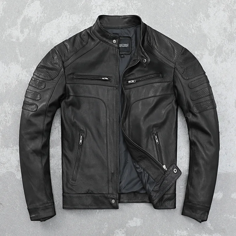 

Genuine Leather Clothes Men's Sheepskin Motorcycle Jacket Slim Mesh Spring and Autumn Thin Jacket Pure Leather Stand Collar Coat
