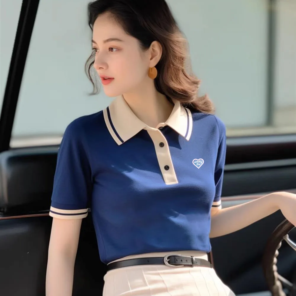 Футболка женская трикотажная с отложным воротником и коротким рукавом