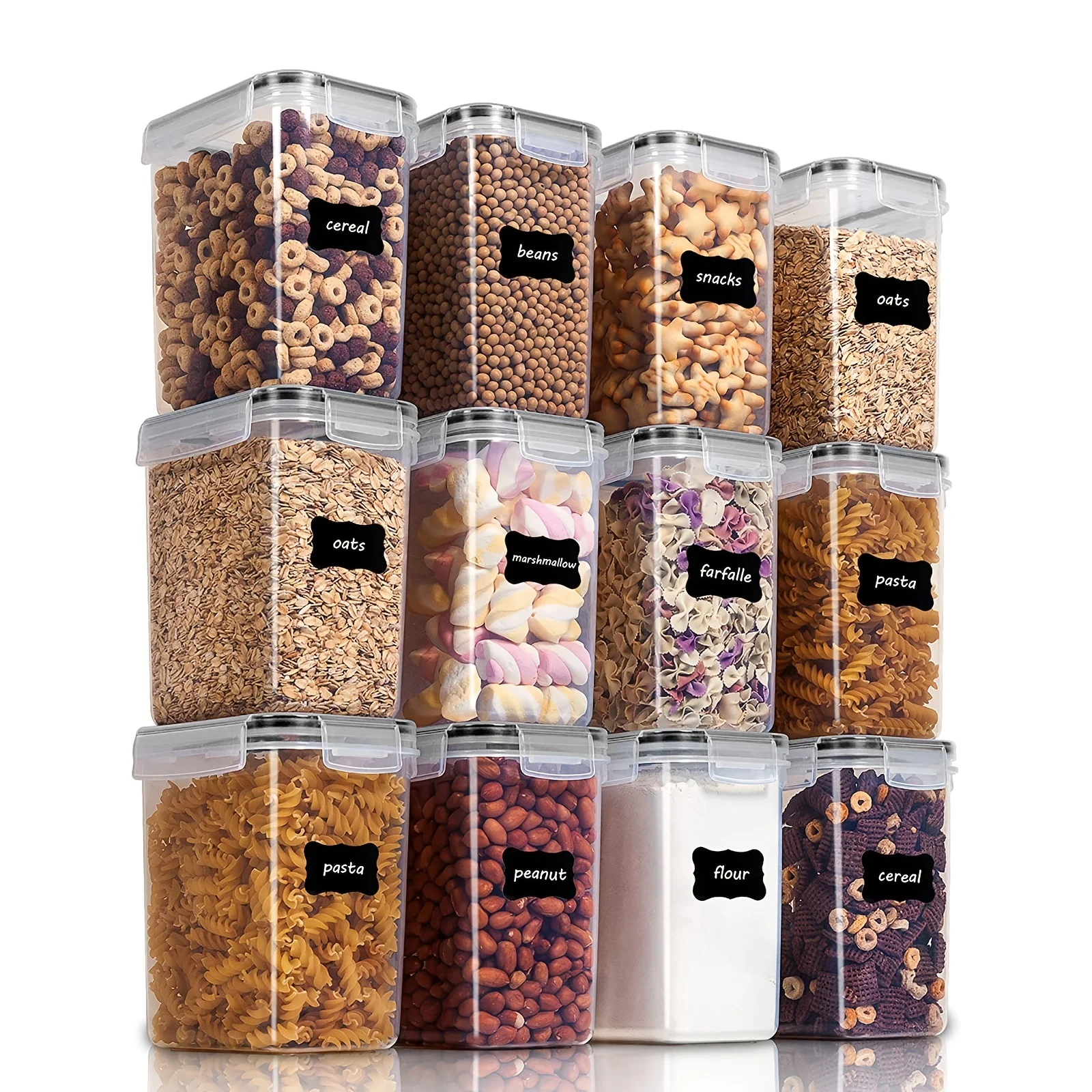 

12pcs Airtight Food Storage Containers 54oz / 1.6L- Plastic BPA Free Kitchen Pantry Storage Containers For Sugar, Flour And Bak